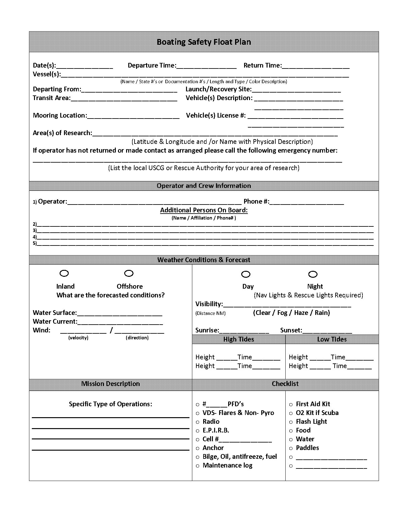 bsa float plan example