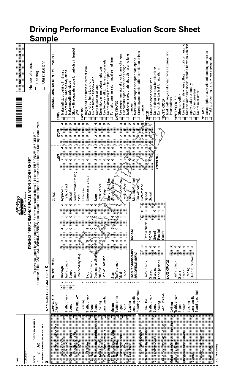 evaluation test in driving