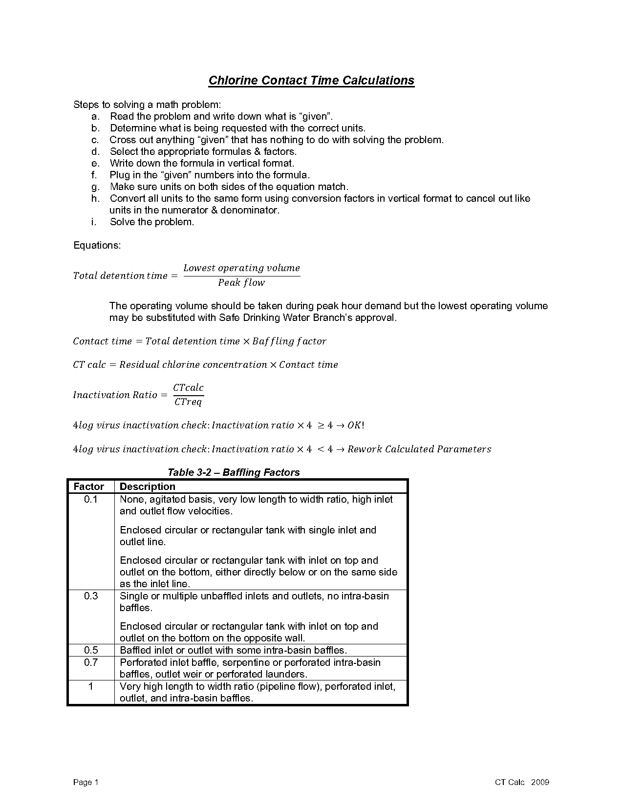 chlorine contact time spreadsheet