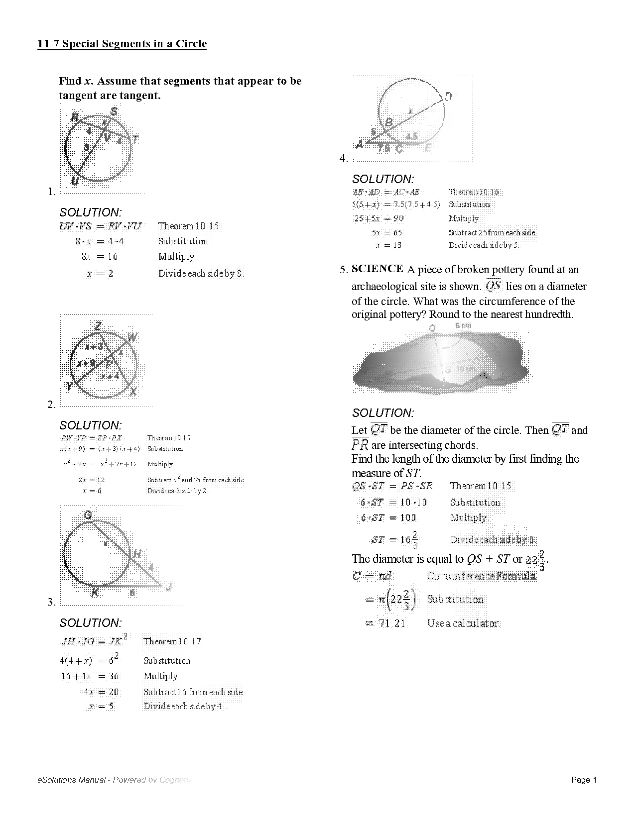 lengths of intersecting chords worksheet answer key