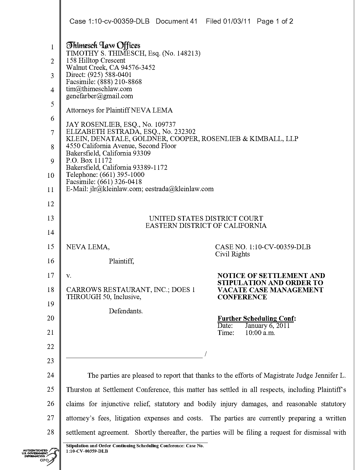 notice of settlement federal court