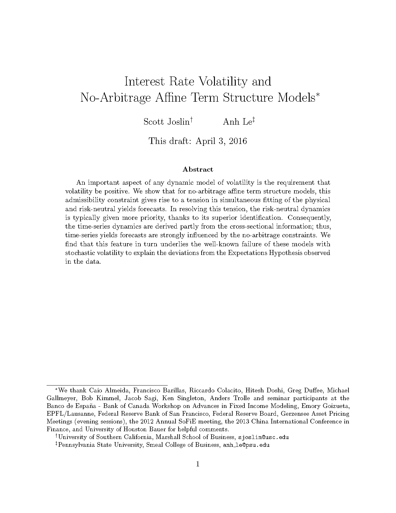 affine term structure models bank of canada