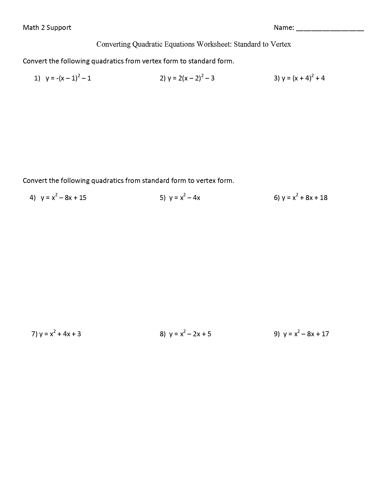 how to make vertex form from standard form