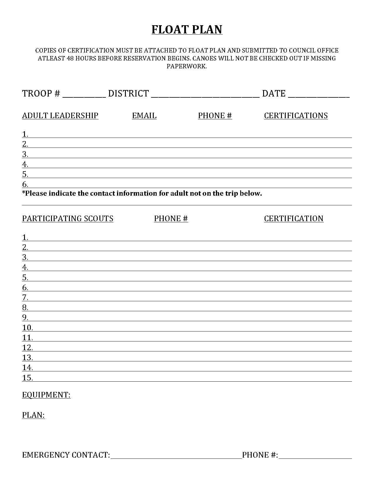 bsa float plan example