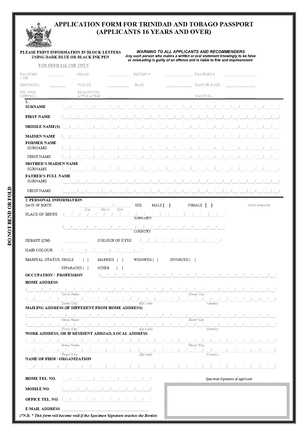 trinidadian passport renewal form