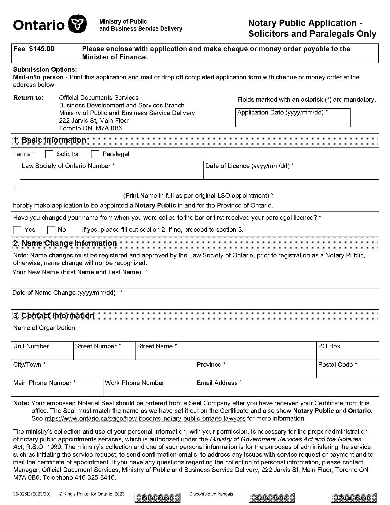 notary public form ontario