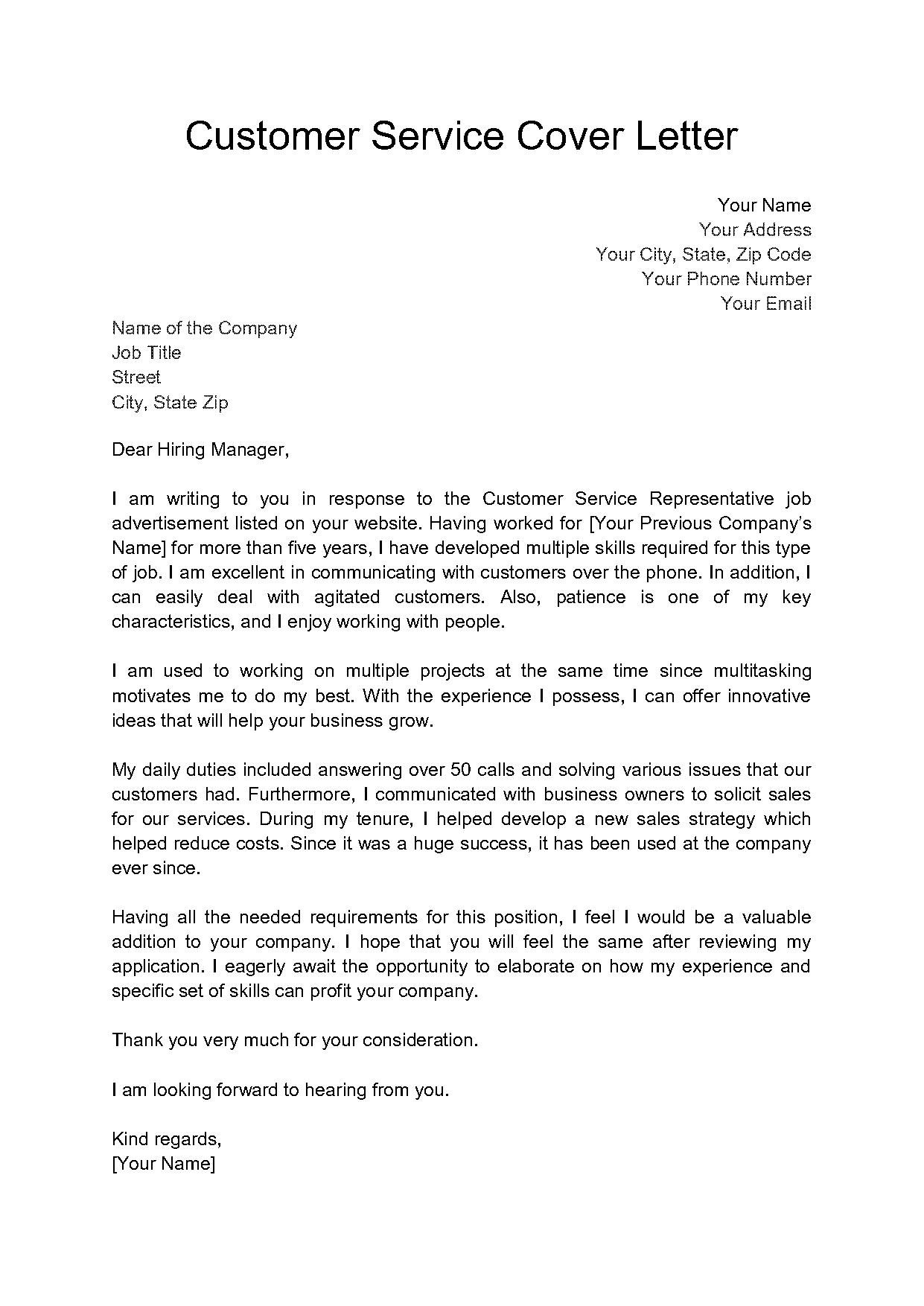 cover letter sample for cus