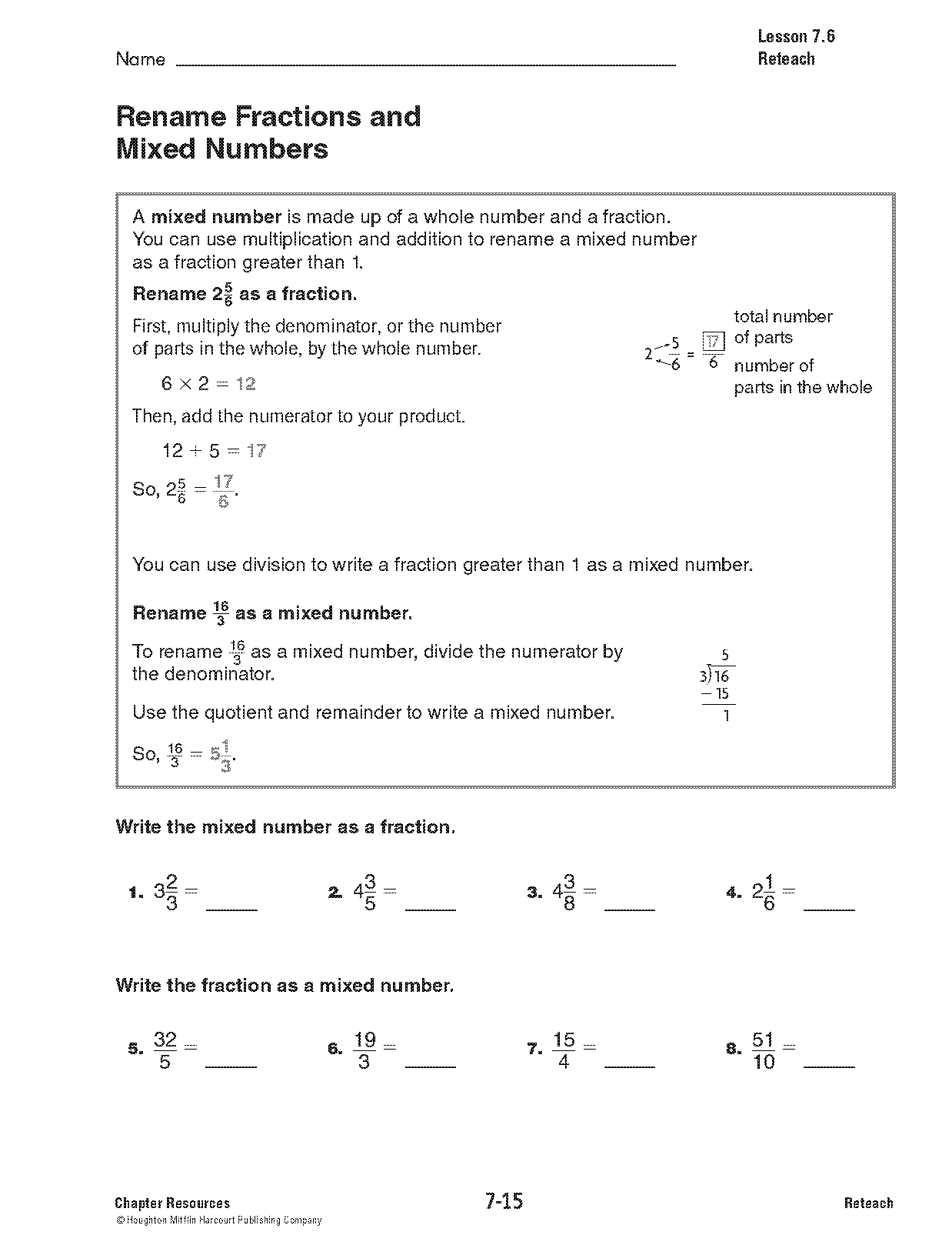 rename mixed to fractions with circles worksheet