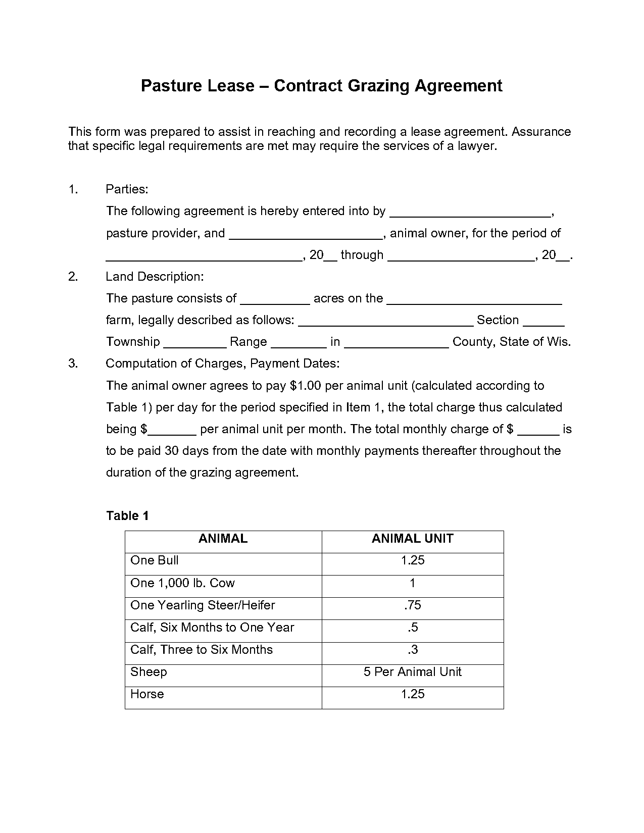 printable pasture lease agreement