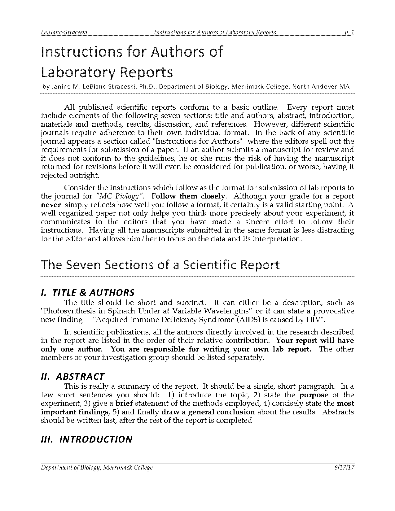 journal article lab report format