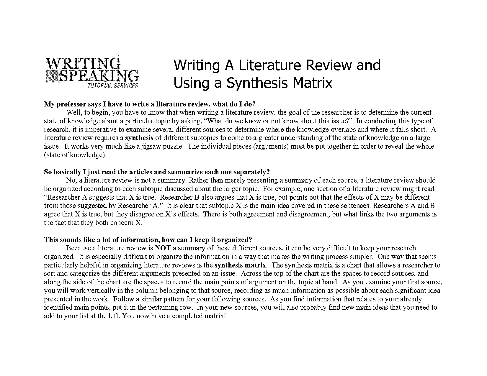 statement of the problem in literature review