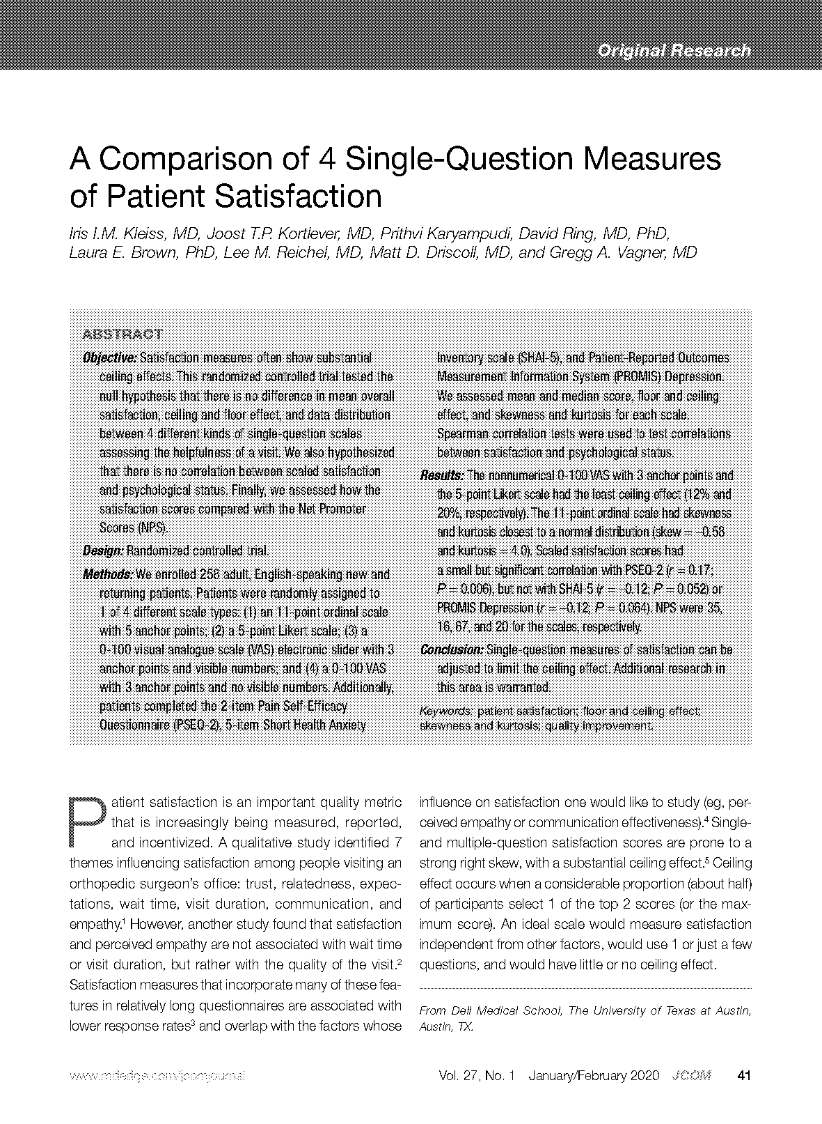 ceiling effects in satisfaction scores