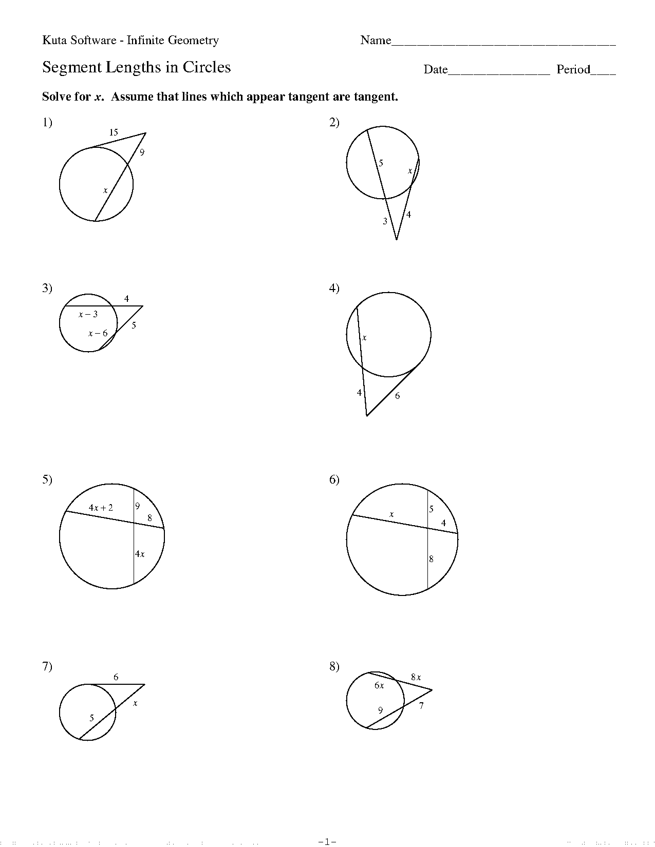 lengths of intersecting chords worksheet answer key