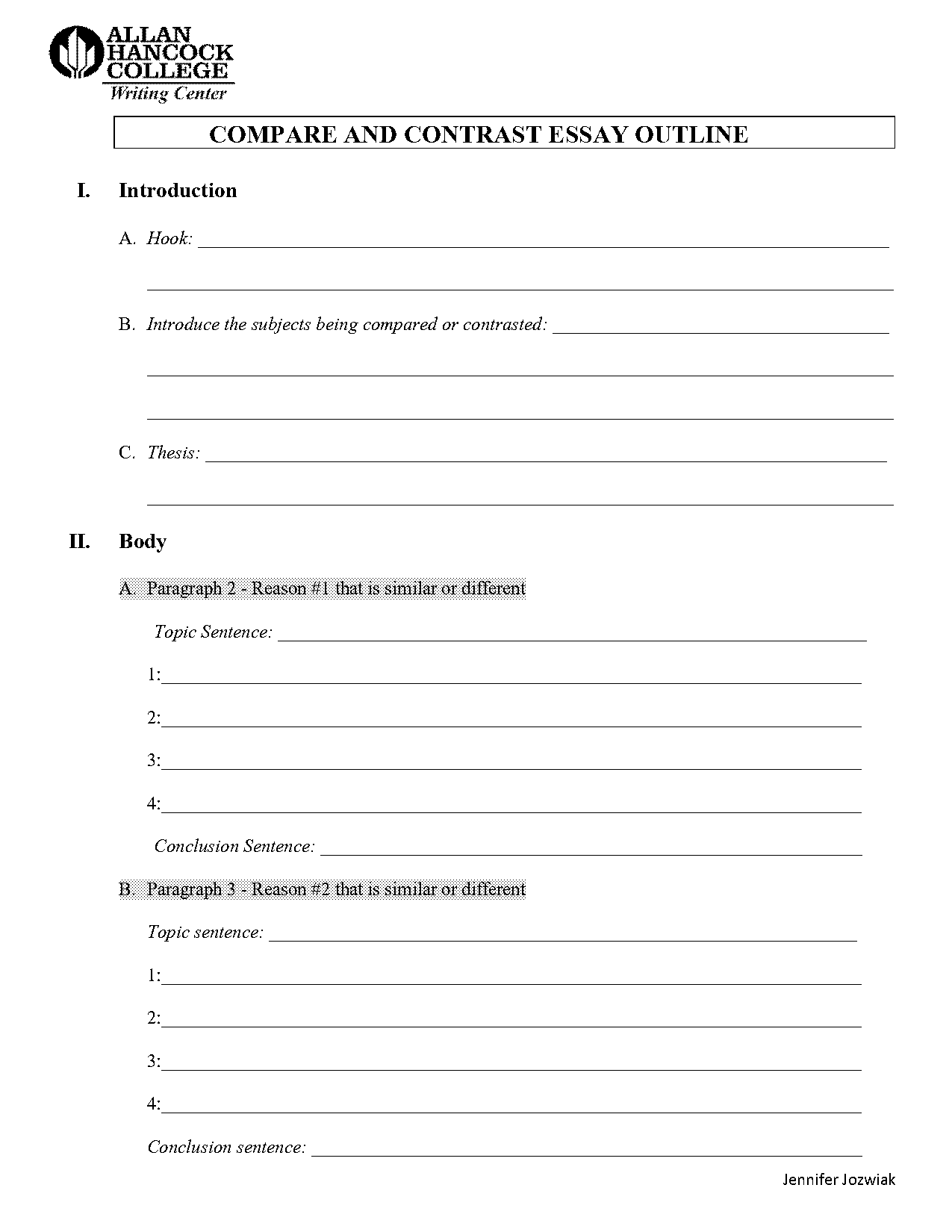 how to write a paper on comparison and contrast