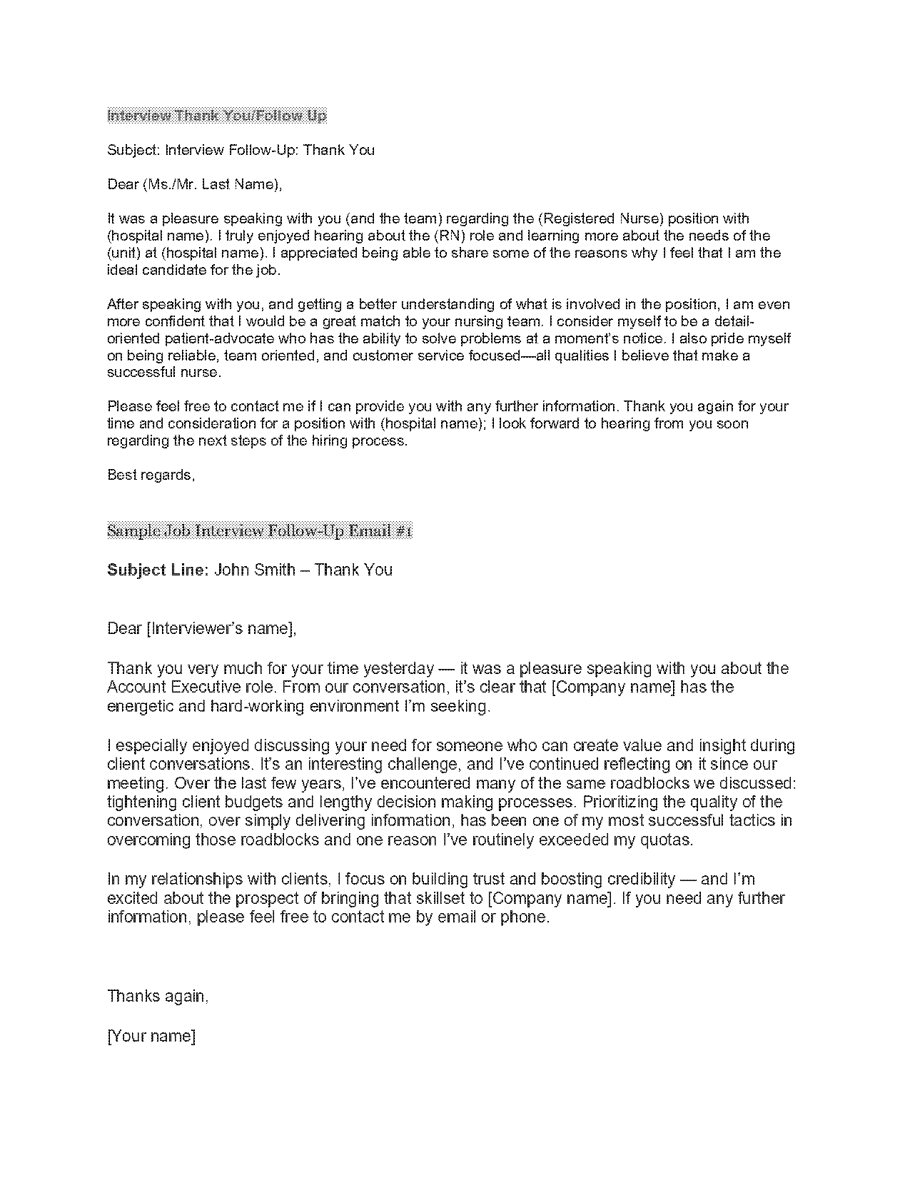 thanks letter after phone interview sample