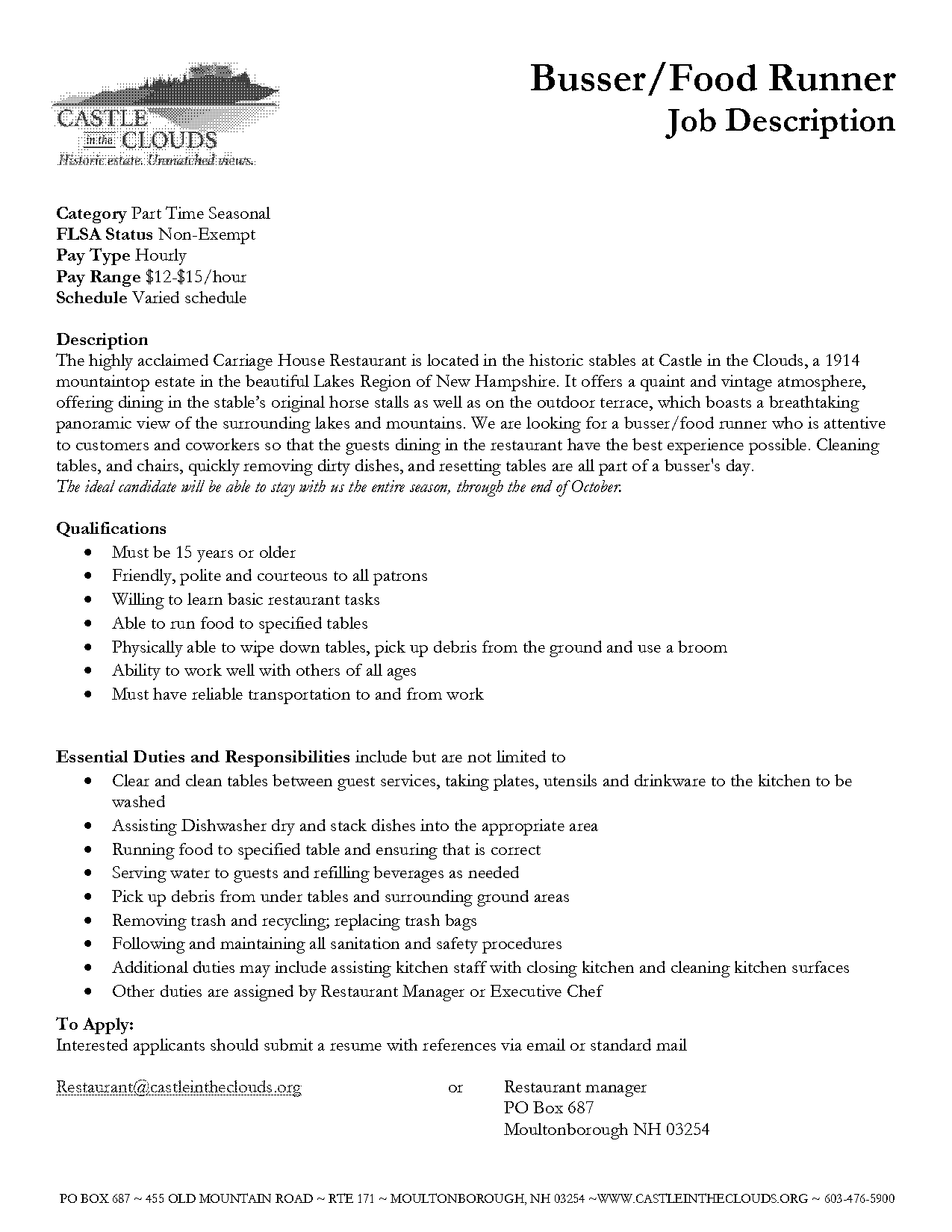 runner job description for resume