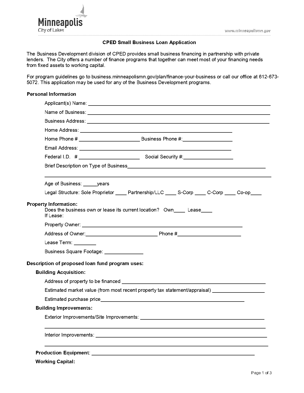 small buisness loan application