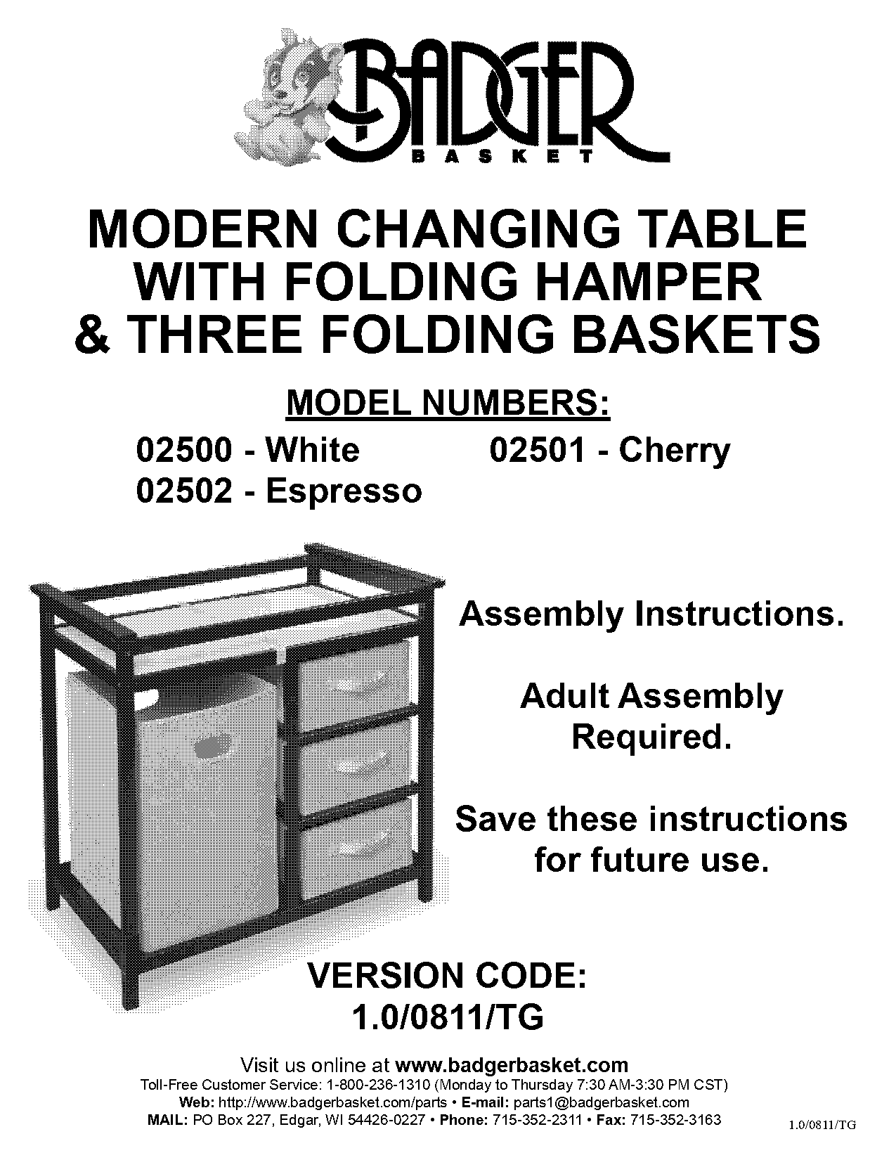 badger basket changing table instructions