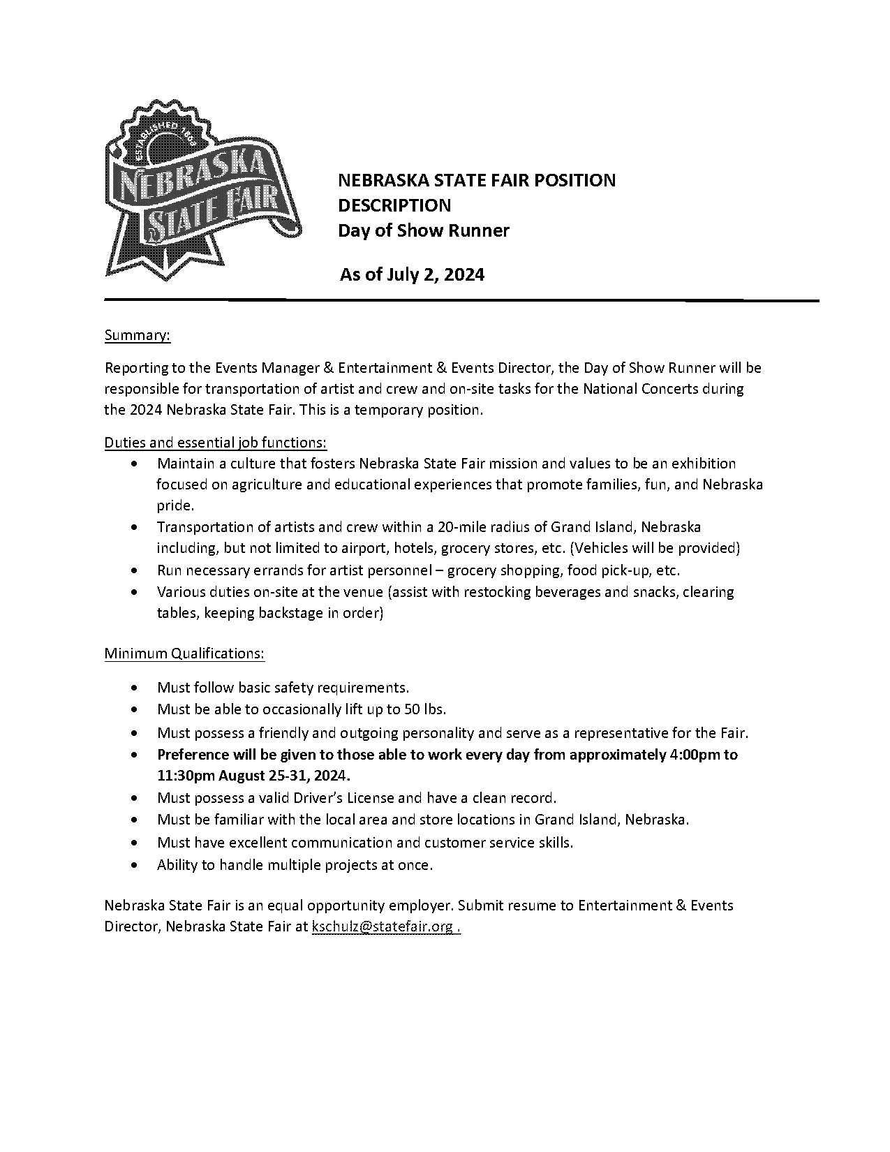 runner job description for resume