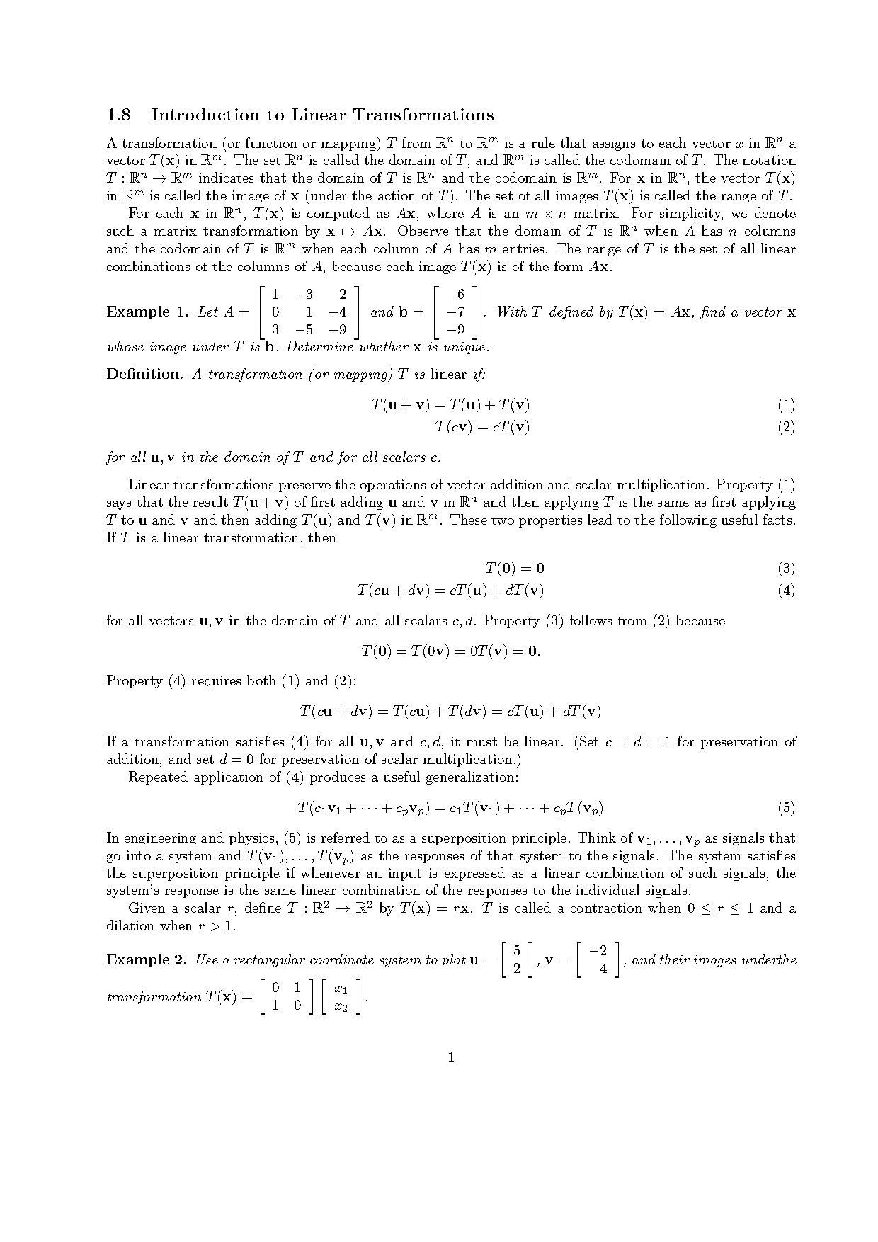 definition of a linear tranform two properties