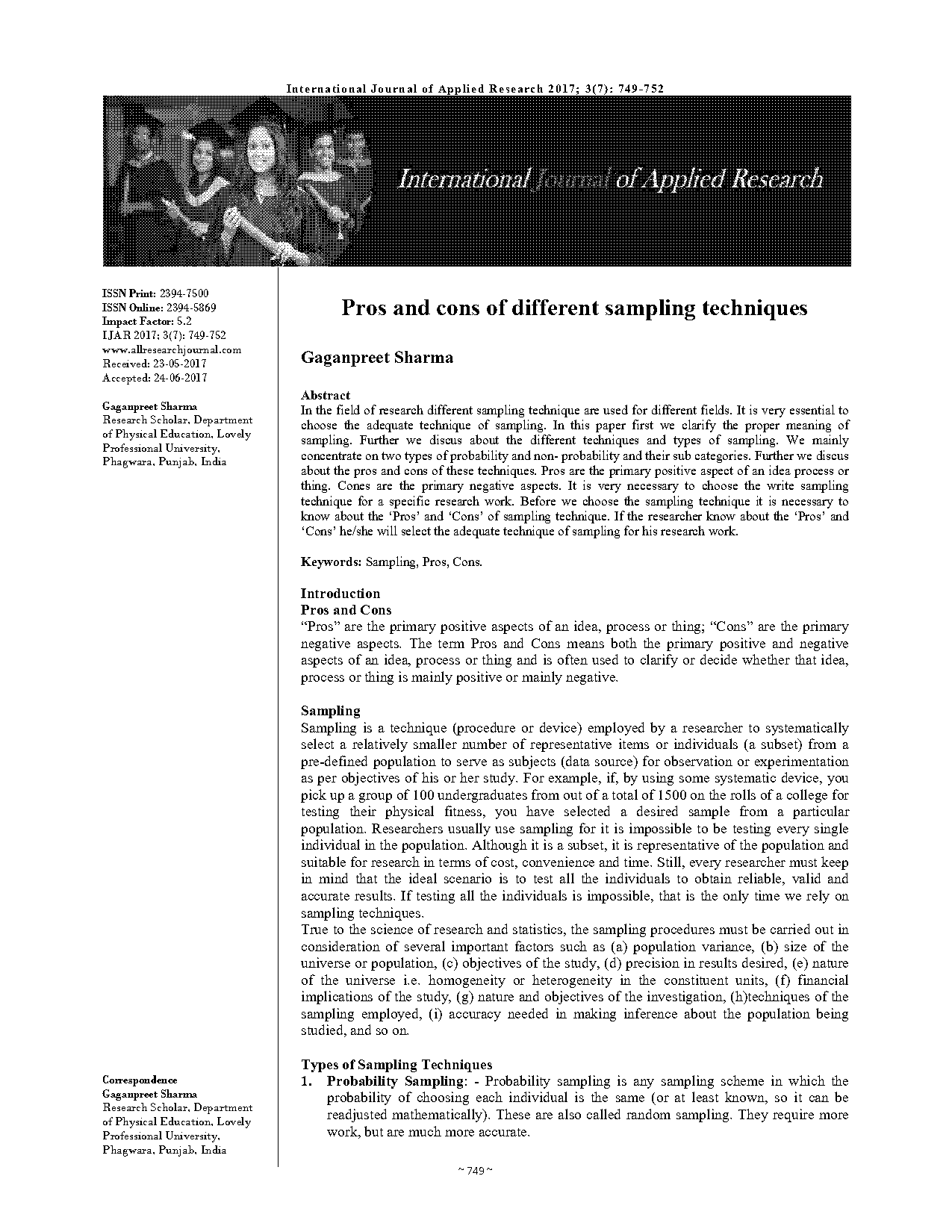 different sampling technique in research