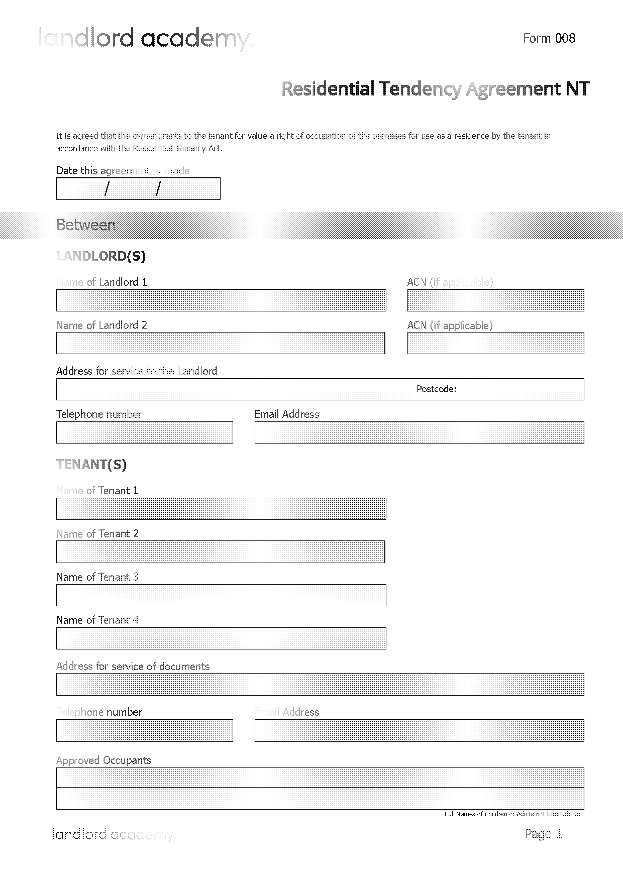 tenancy agreement template nt