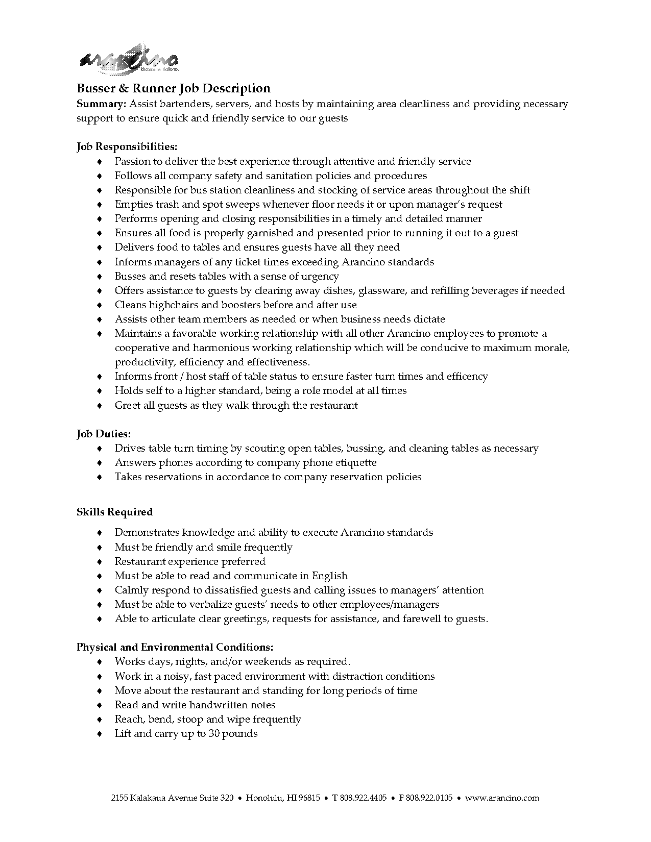 runner job description for resume