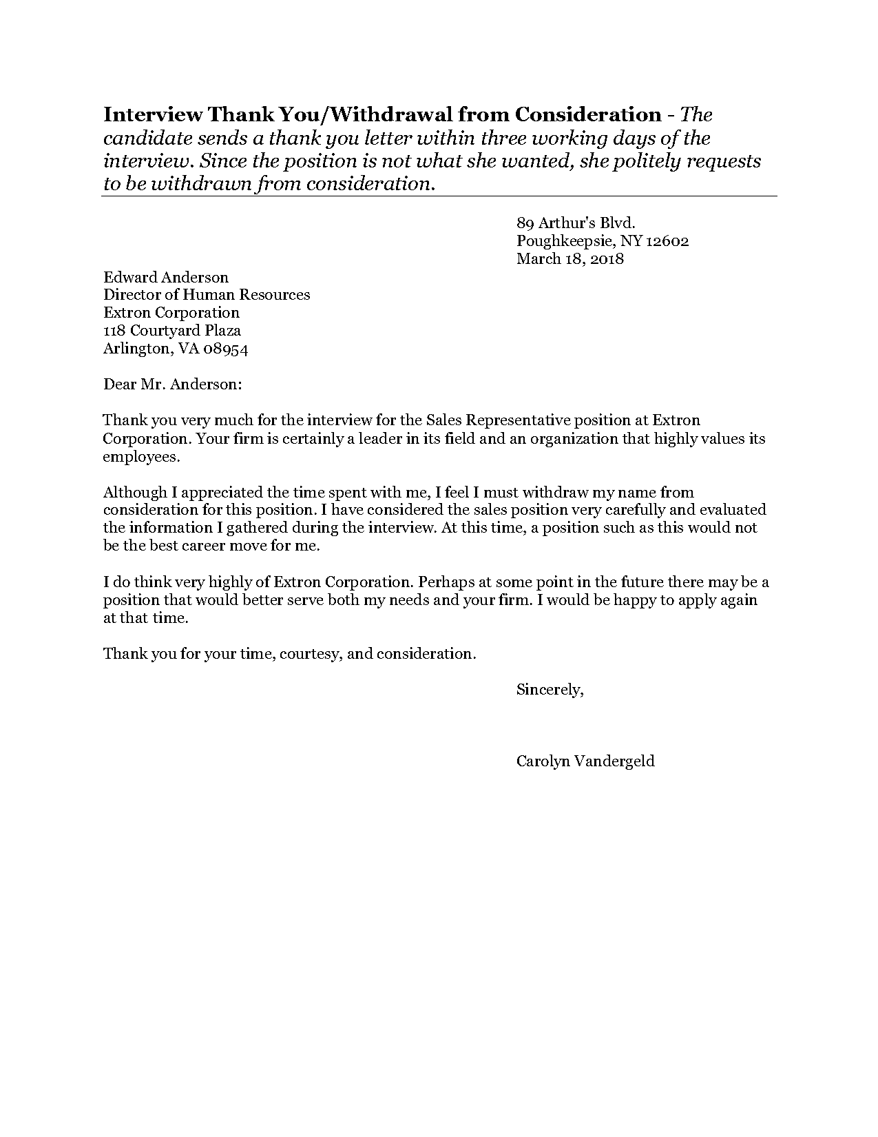 candidate thank you letter