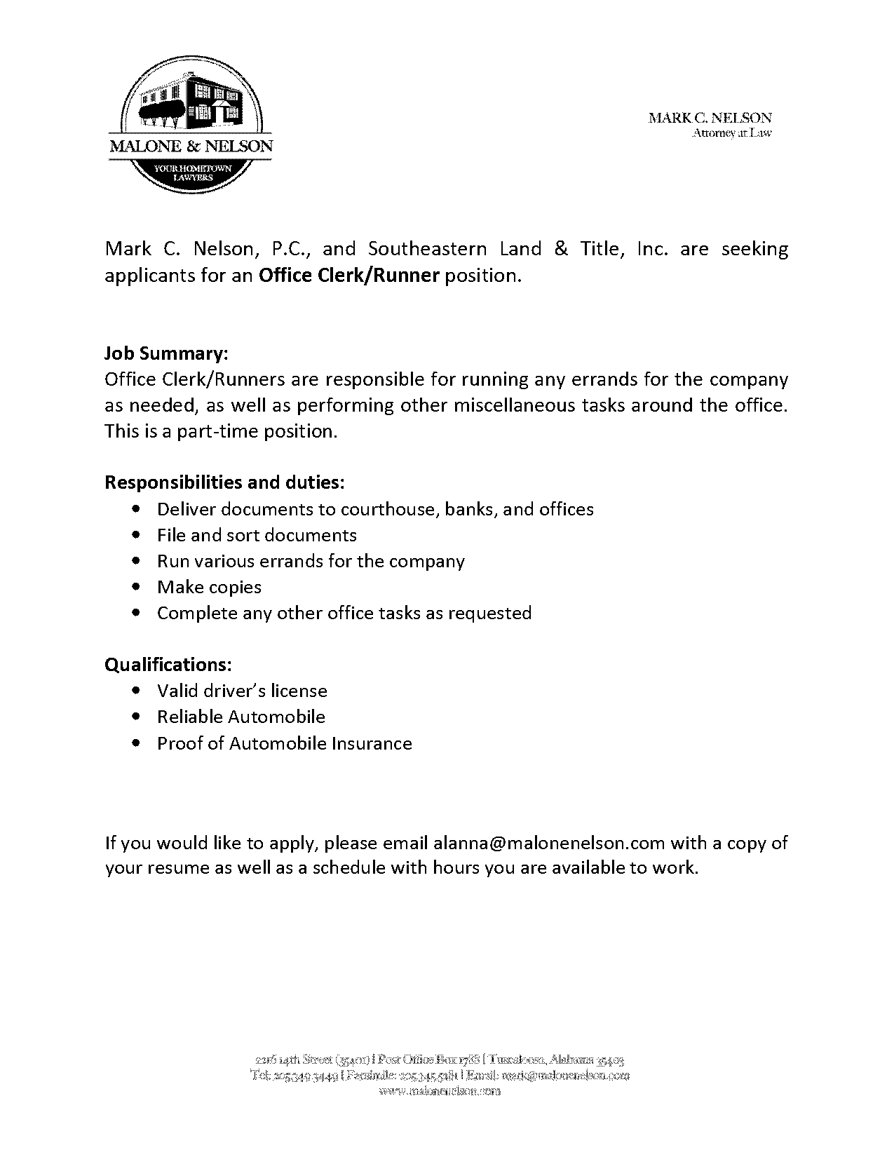 runner job description for resume