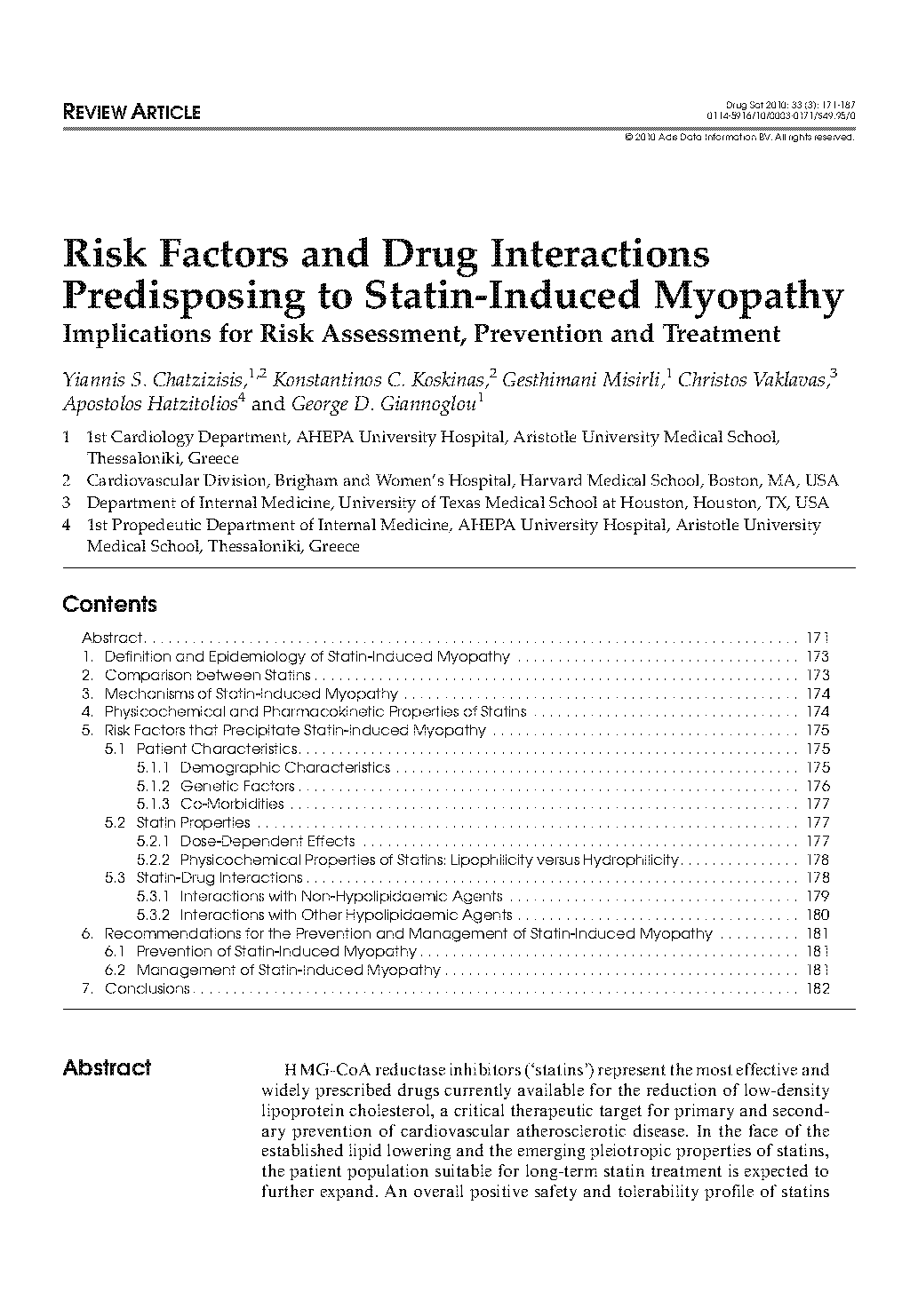 review articles on statin induce myopathy