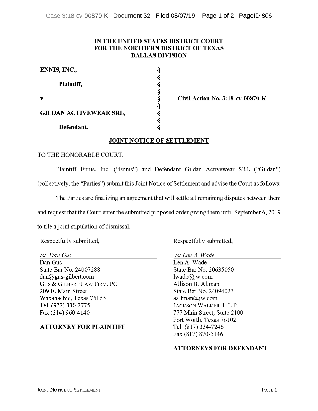 notice of settlement federal court