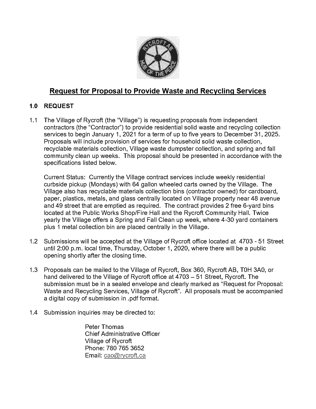 proposal request letter for waste disposal