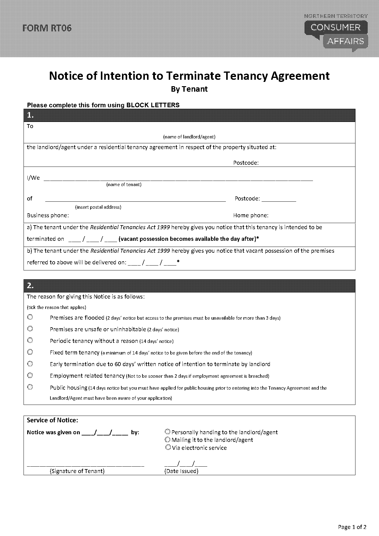 tenancy agreement template nt