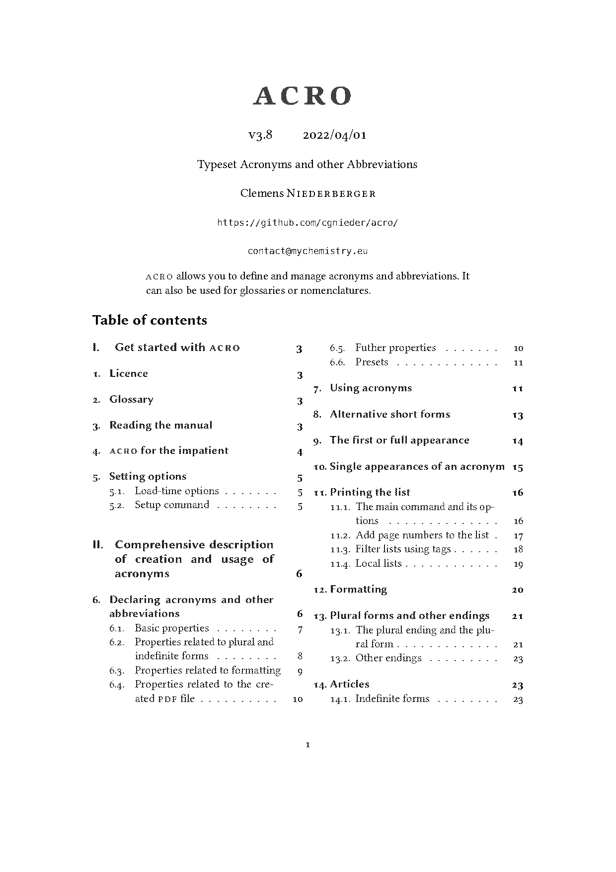 add glossary to table of contents latex