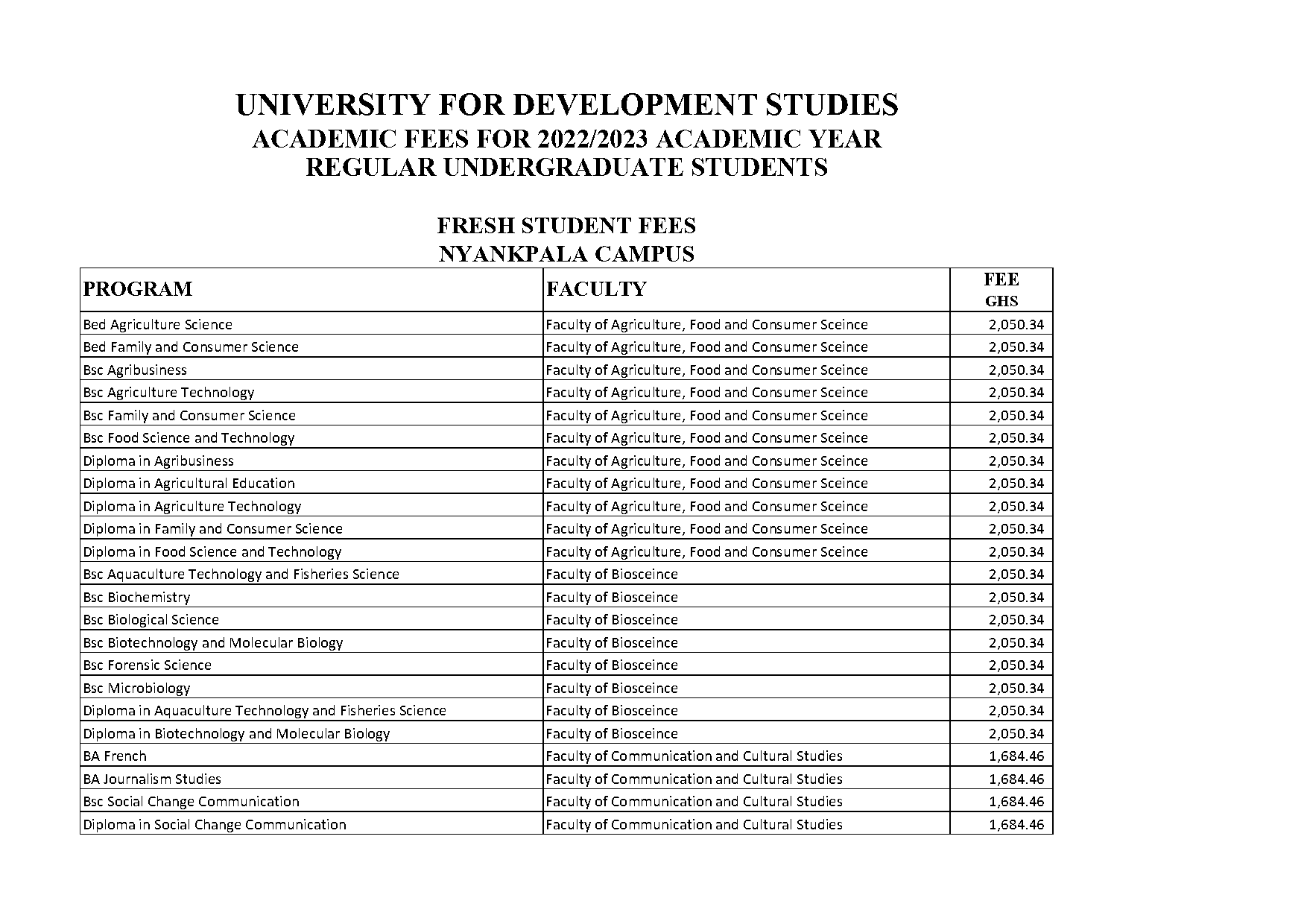 courses offered at uds tamale campus