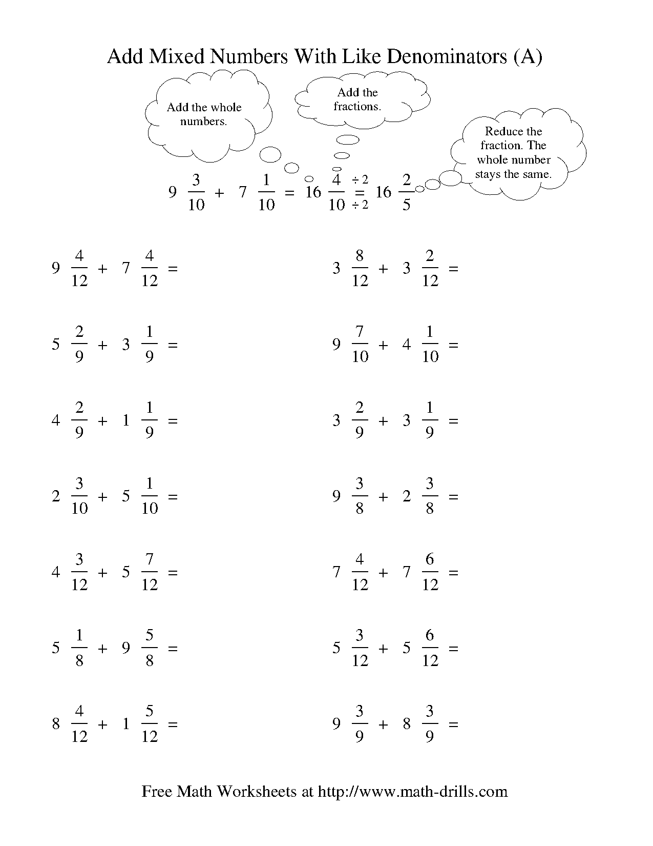 rename mixed to fractions with circles worksheet