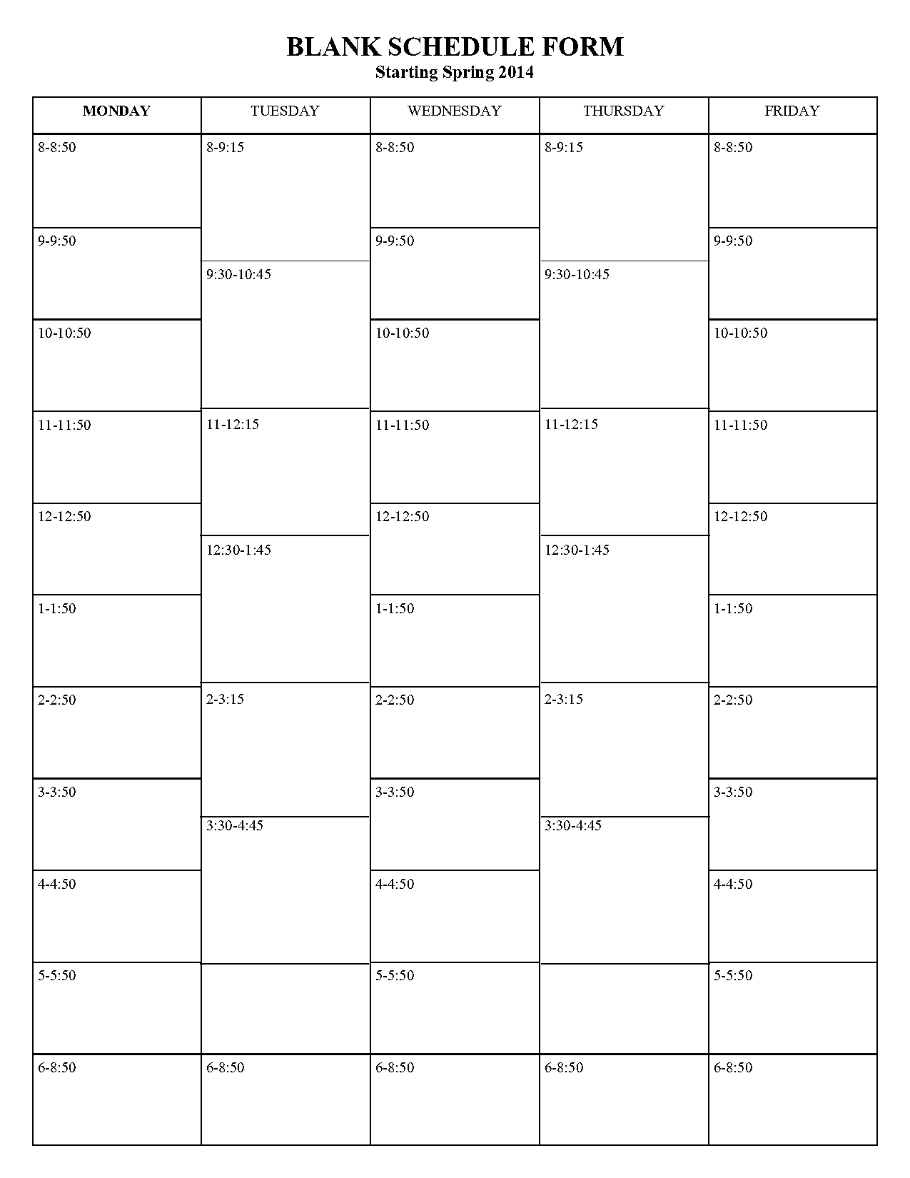 blank templates for schedules