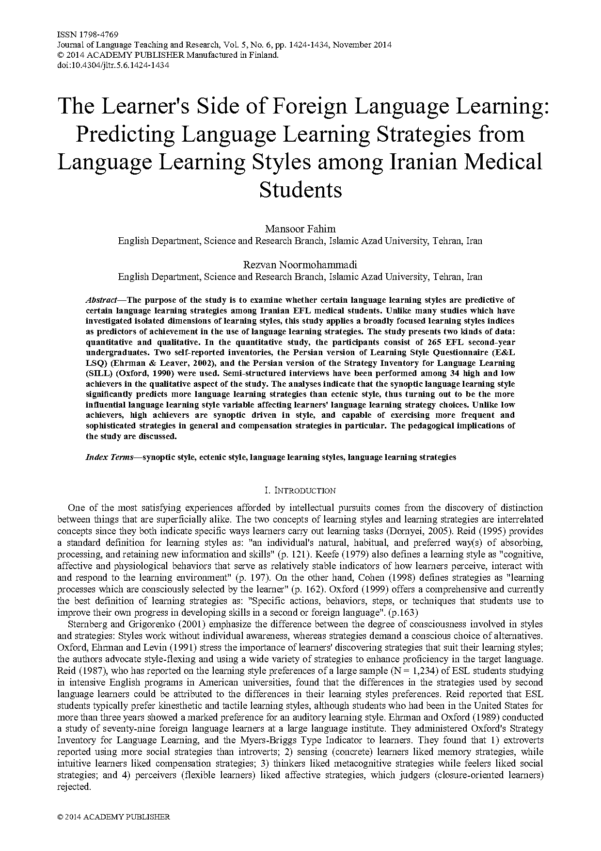 the language and language style of the questionnaire