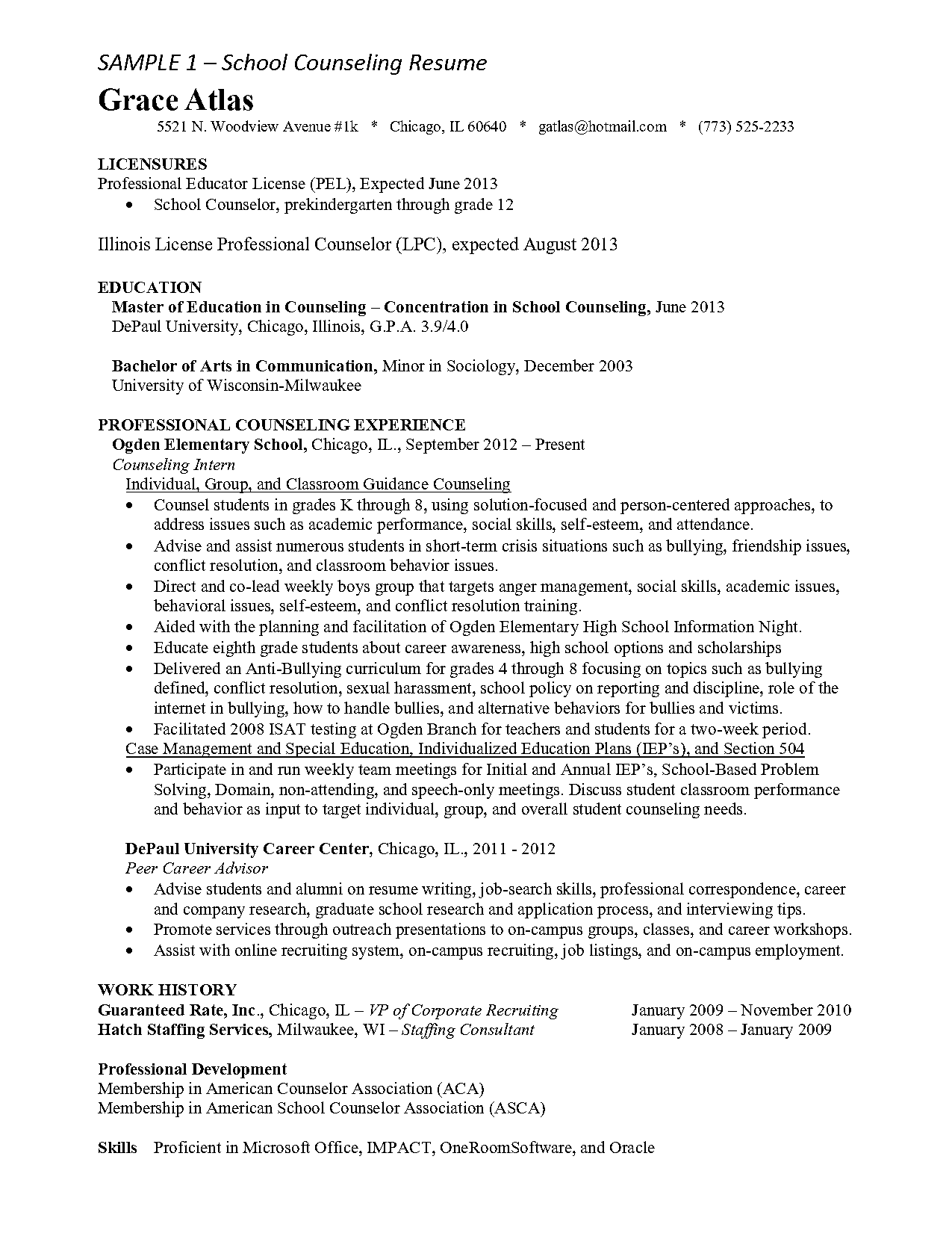 high school counselor resume samples