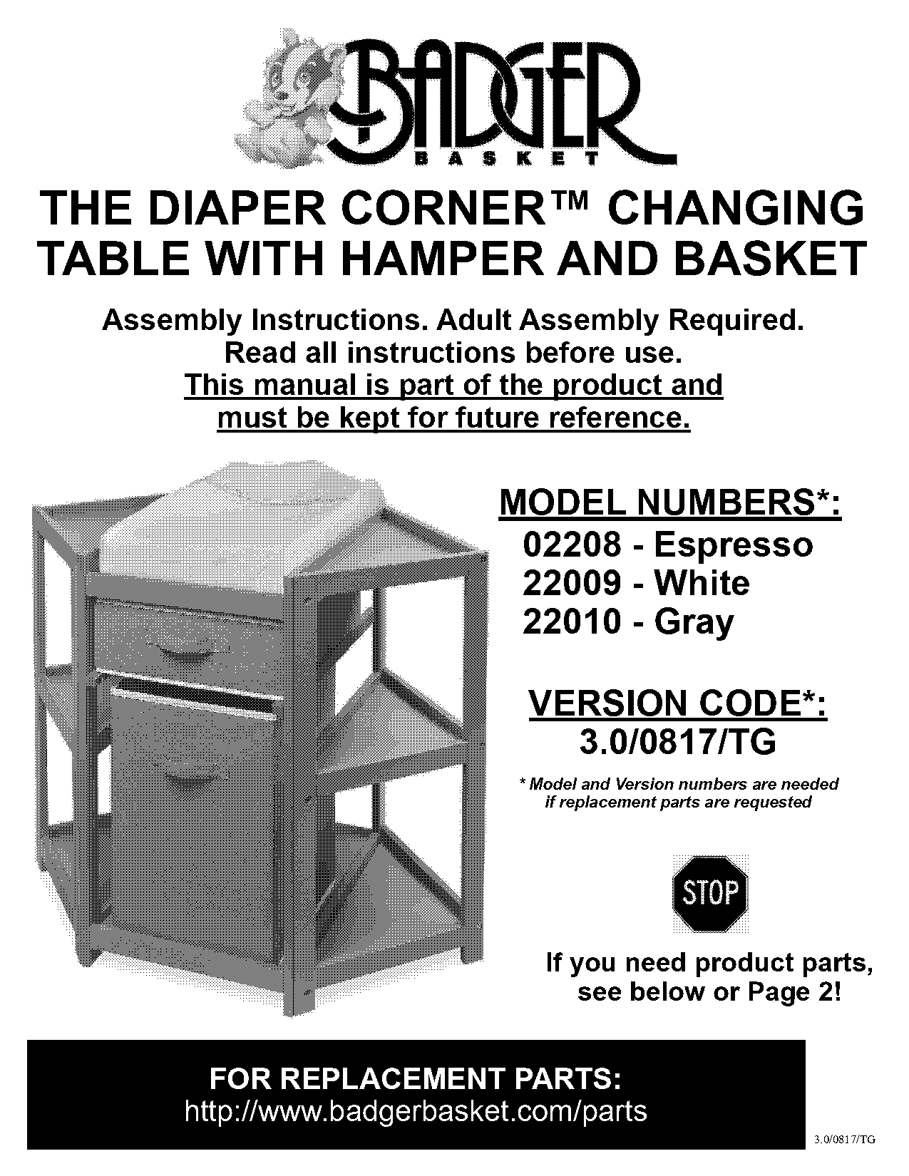 badger basket changing table instructions