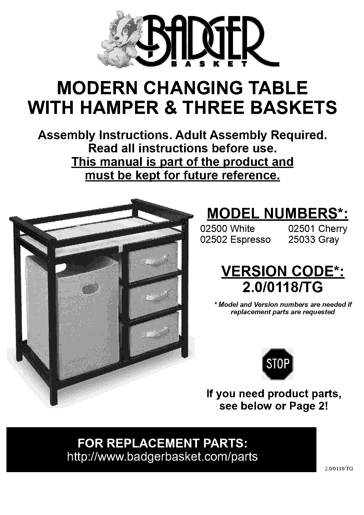 badger basket changing table instructions