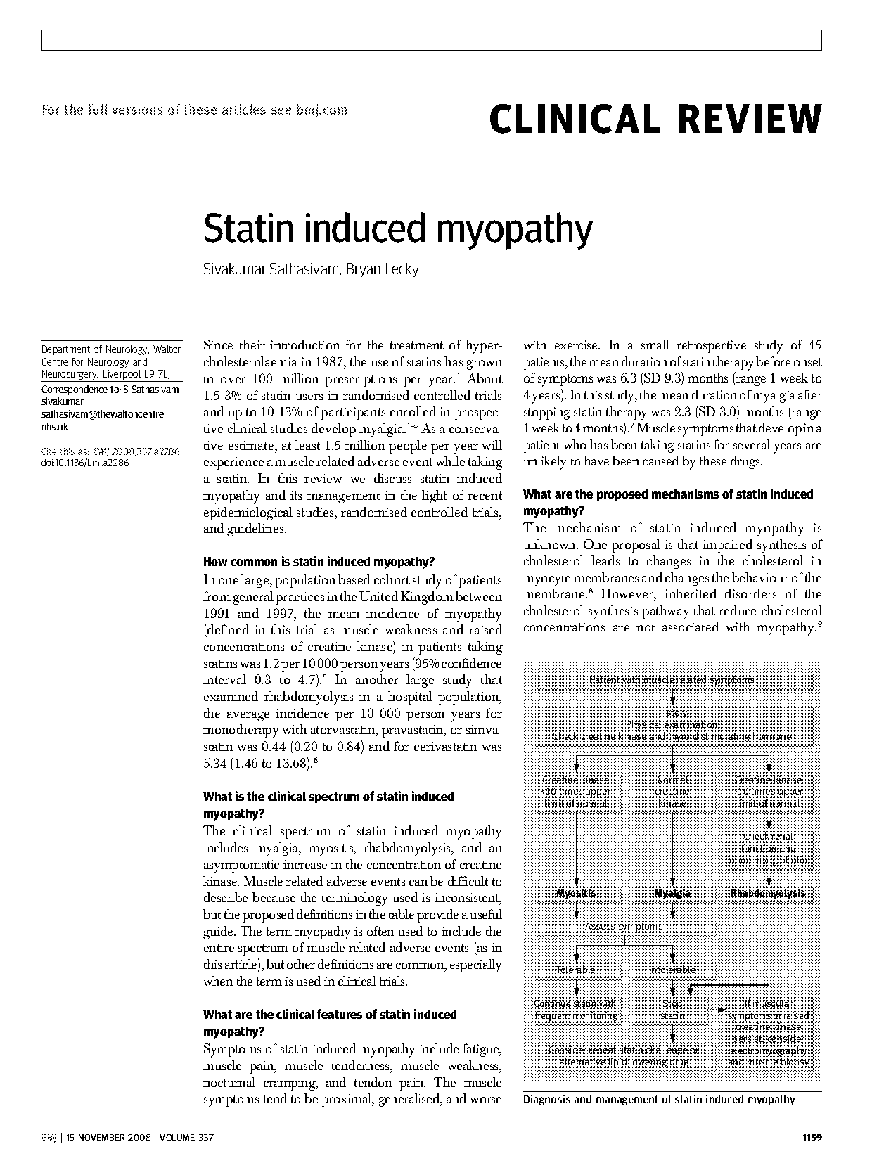 review articles on statin induce myopathy