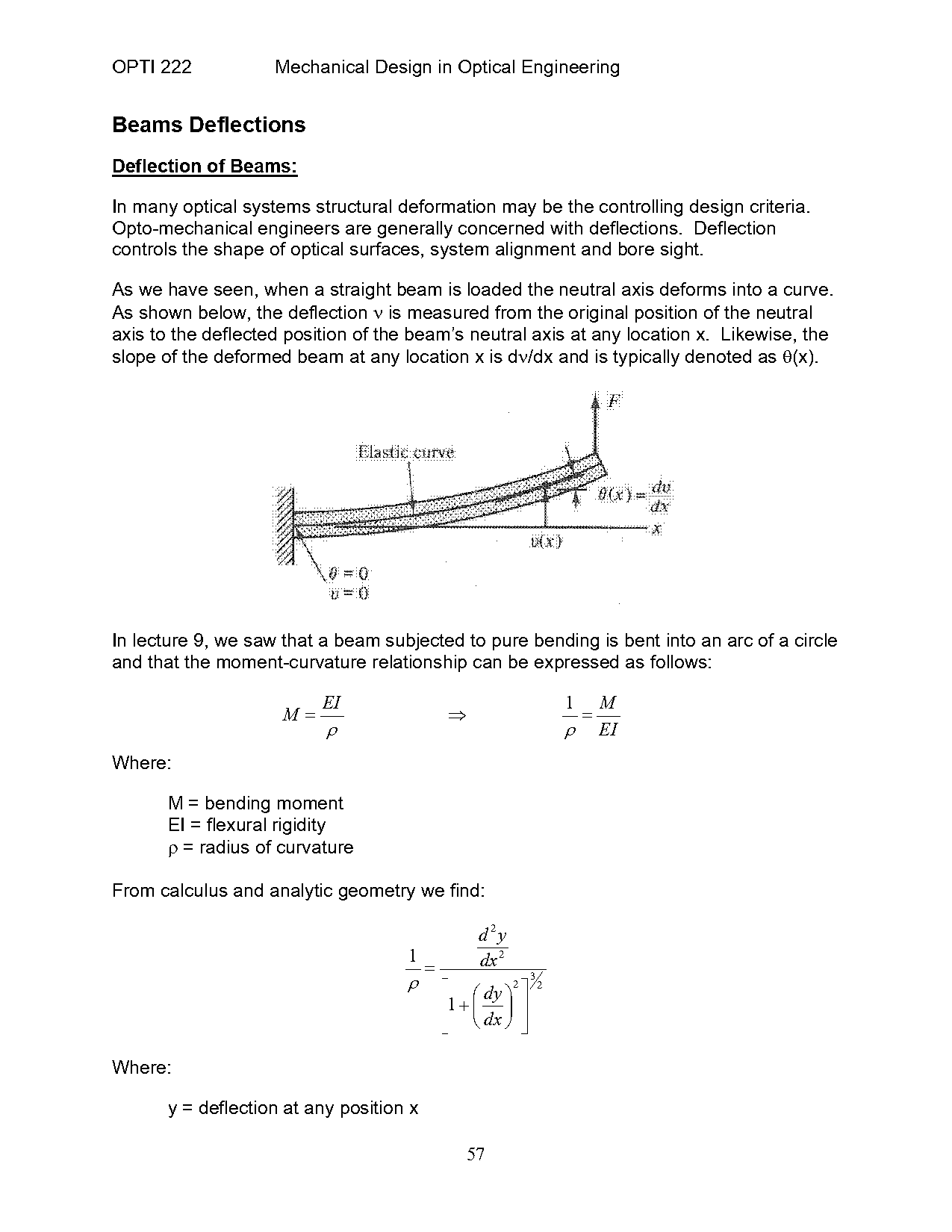 beam deflection example as function of x