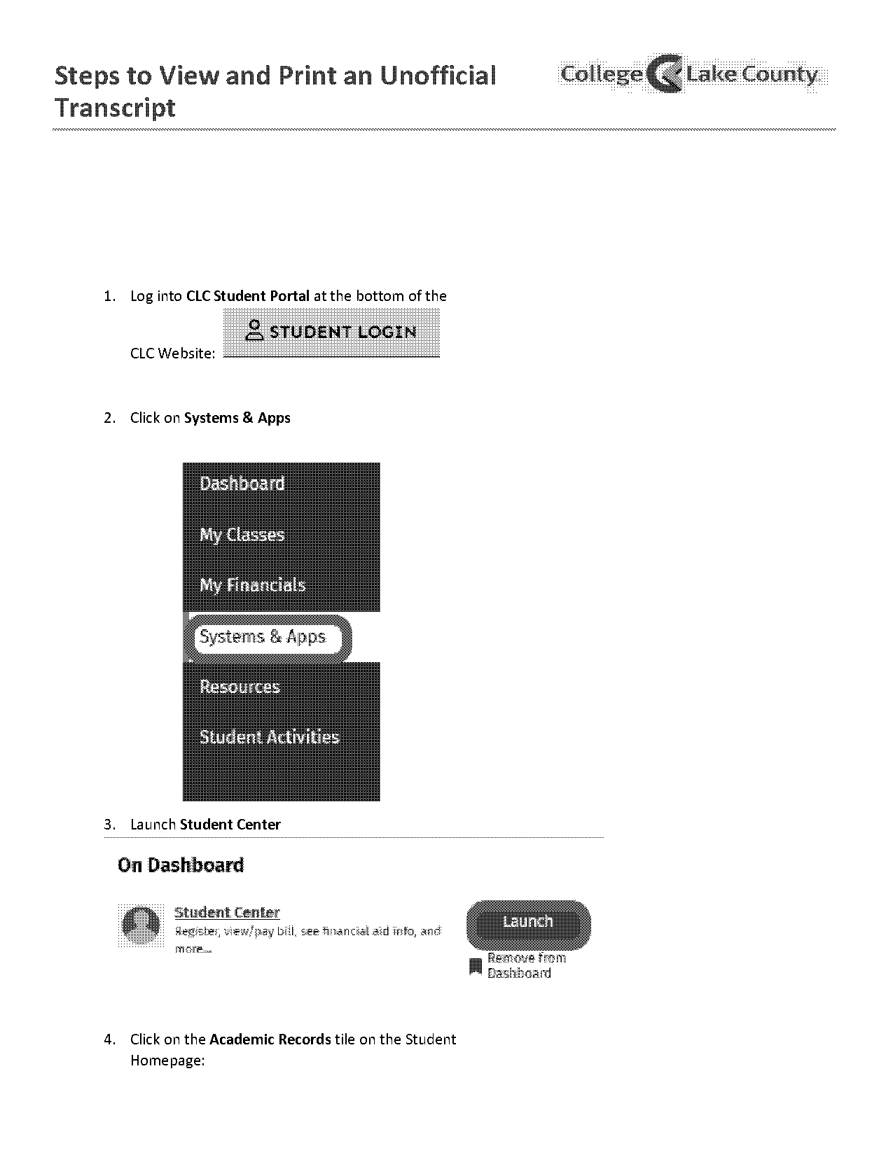 how to find official transcript on clc website