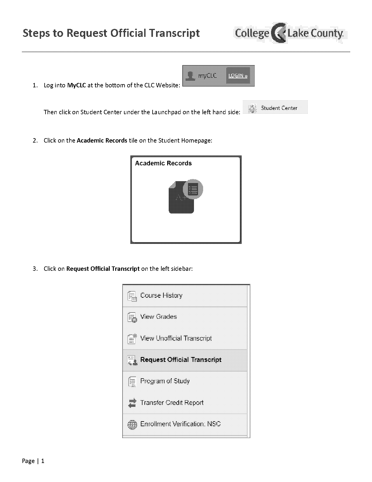 how to find official transcript on clc website