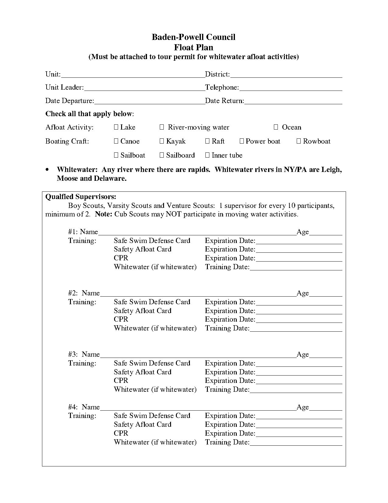 bsa float plan example