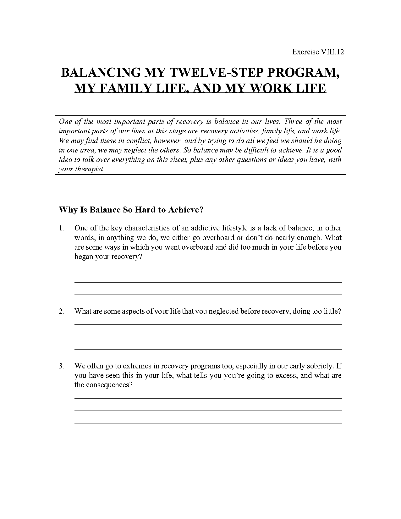 finding balance in recovery worksheet