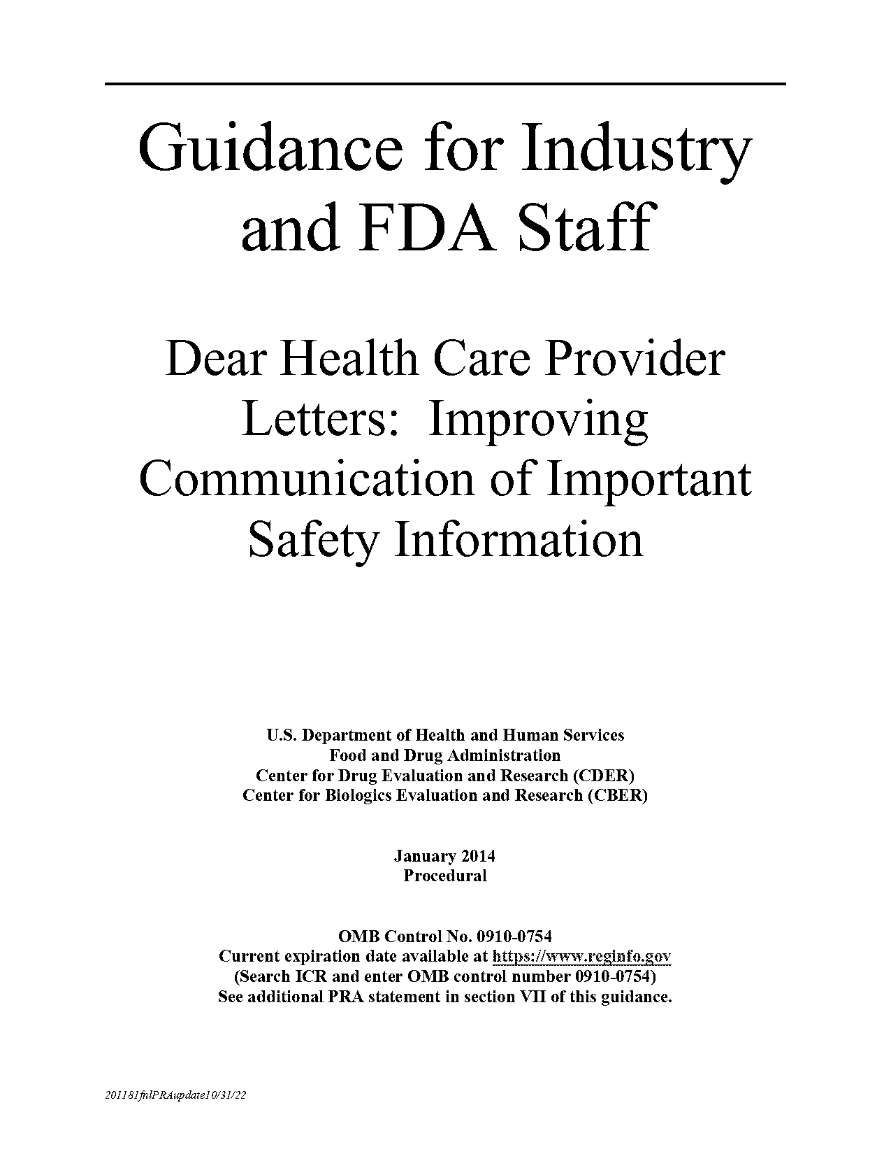 does the fda send dear healthcare provider letter