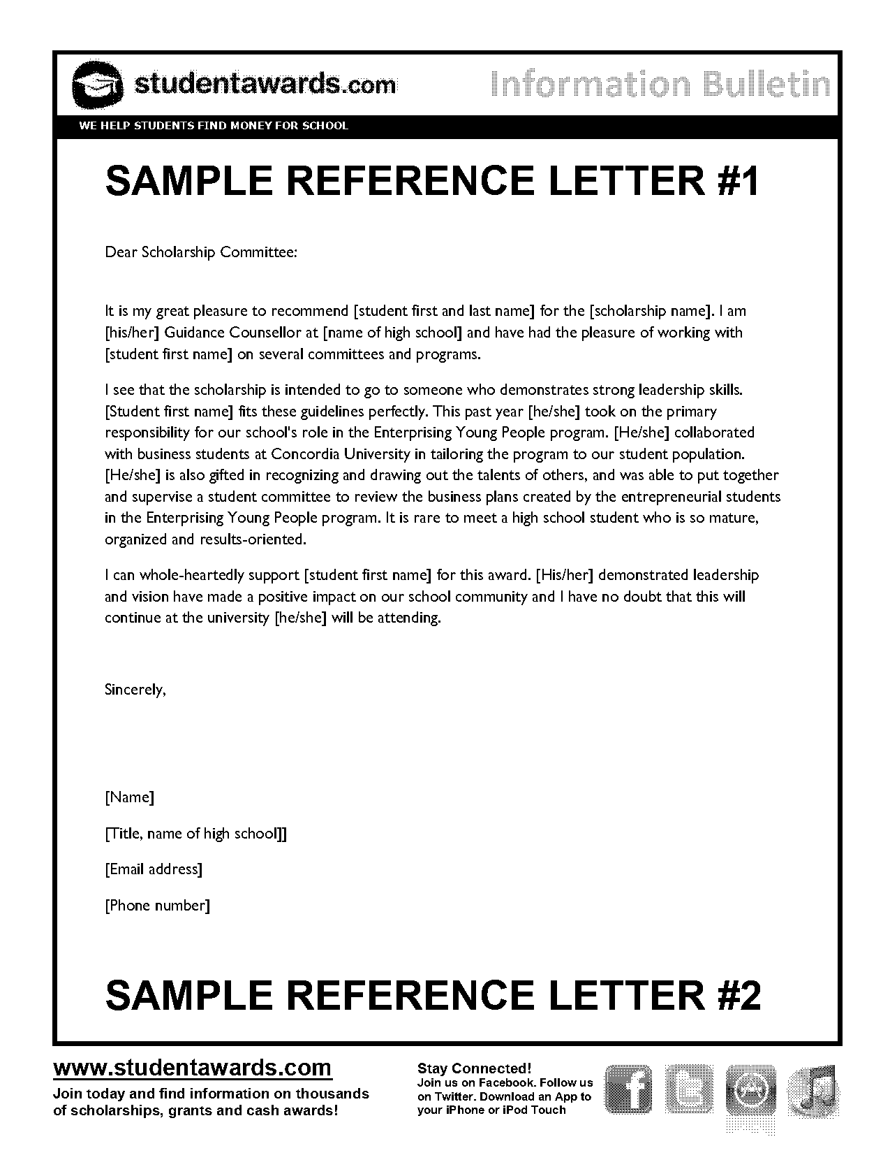 letters of recommendation for scholarships samples