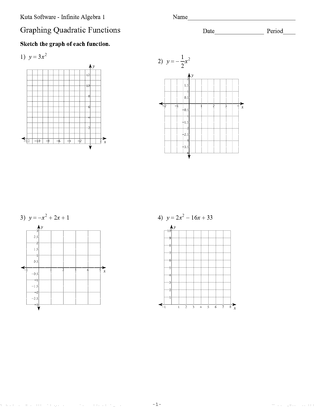 graphing quadratic equations in standard form worksheet pdf